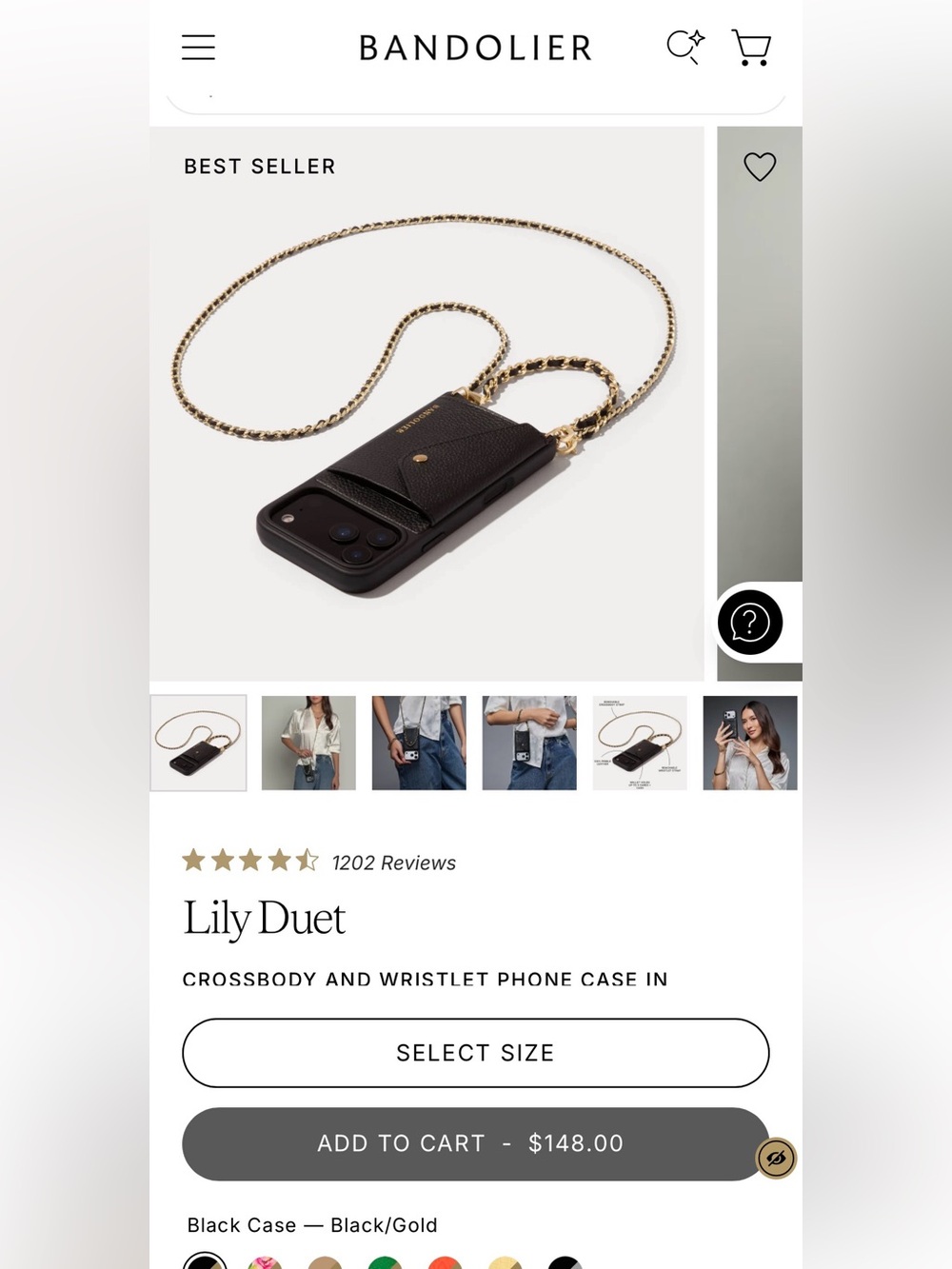 Bandolier Black Leather Phone Crossbody with Gold Chain iPhone 17 Pro Max
